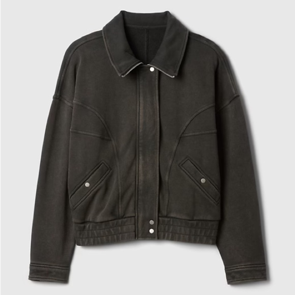 GAP Women's Dark Gray Terry Cotton Bomber Jacket